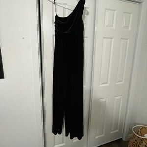 Black velvet one shoulder jumpsuit